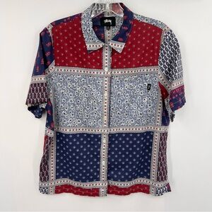 Stussy bandana print patchwork button down shirt M